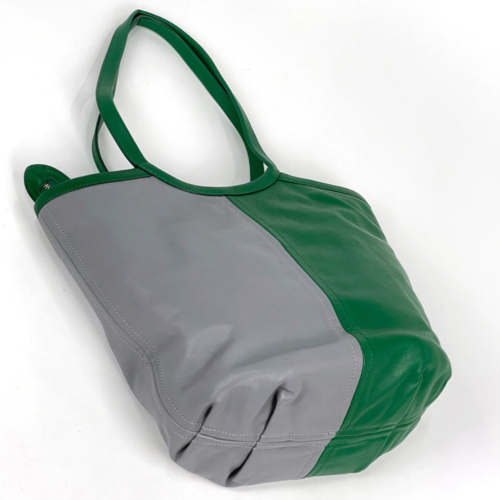 Coach tote bag, Bee color block leather, green and gray, C2594, women's. - Picture 2 of 7